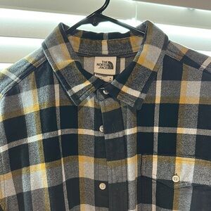 The North Face Men's Black and Yellow Plaid Shirt